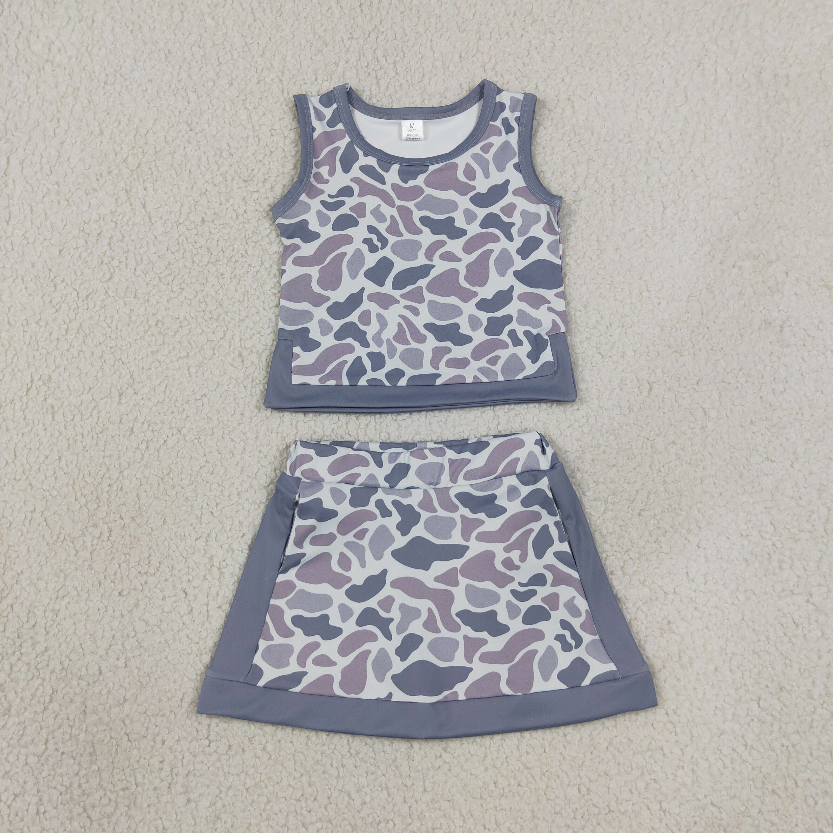 GSD4230  Grey camo  print active girl yoga skirt sleeveless dress