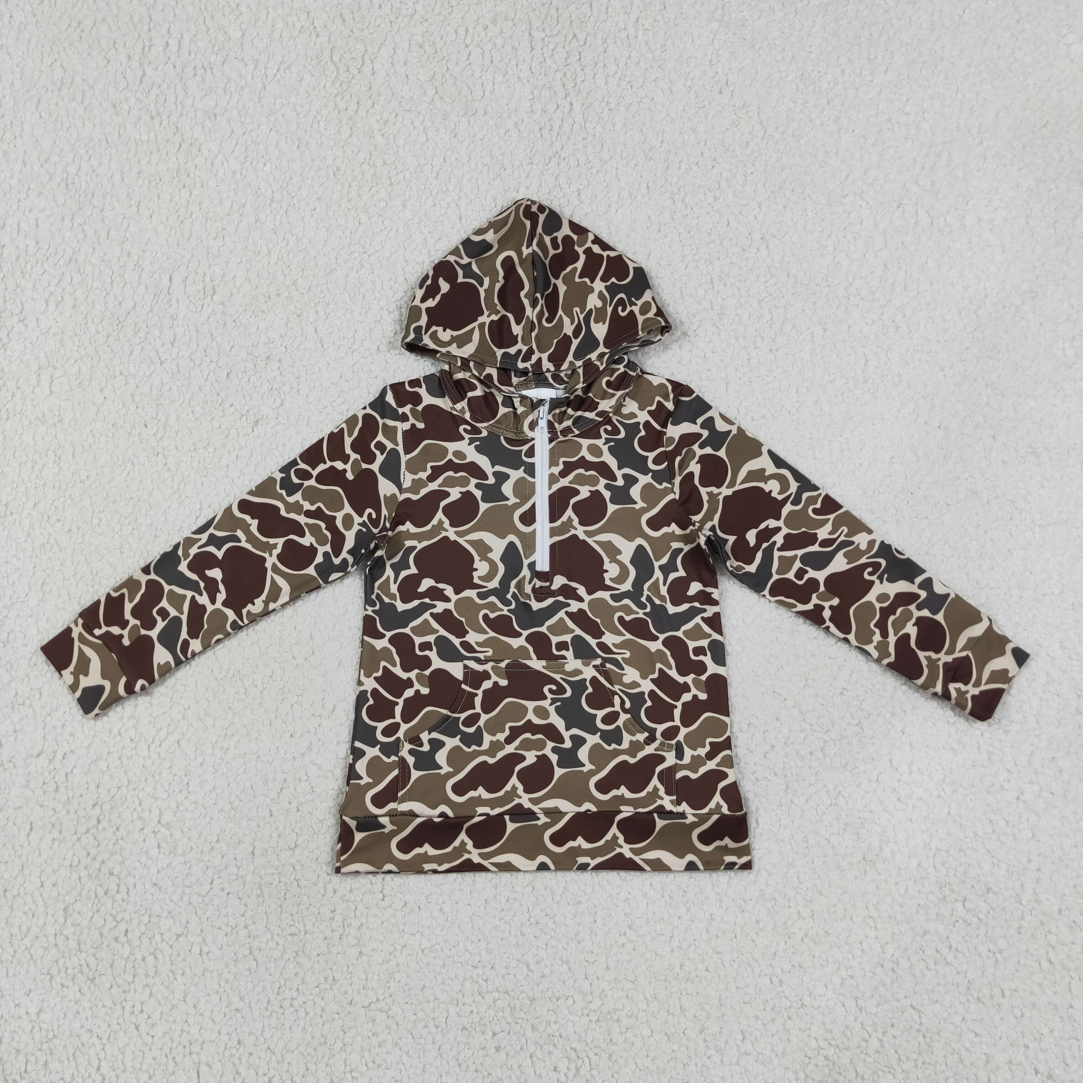 RTS BT1854 Brown green camo hoodie long sleeve boy pullover