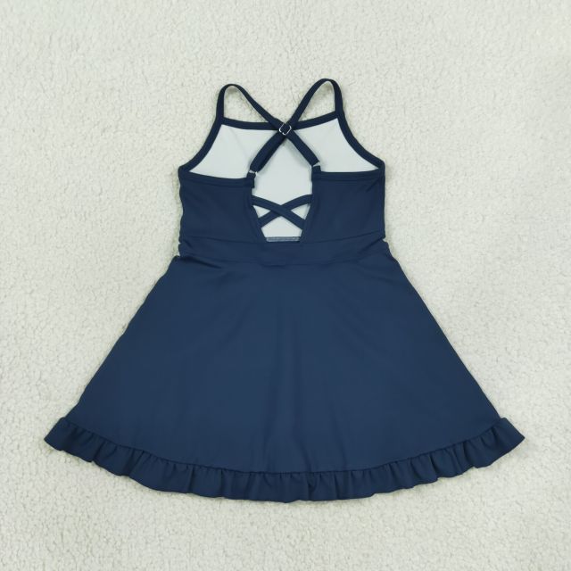 S0779 RTS Navy solid print active girl yoga dress