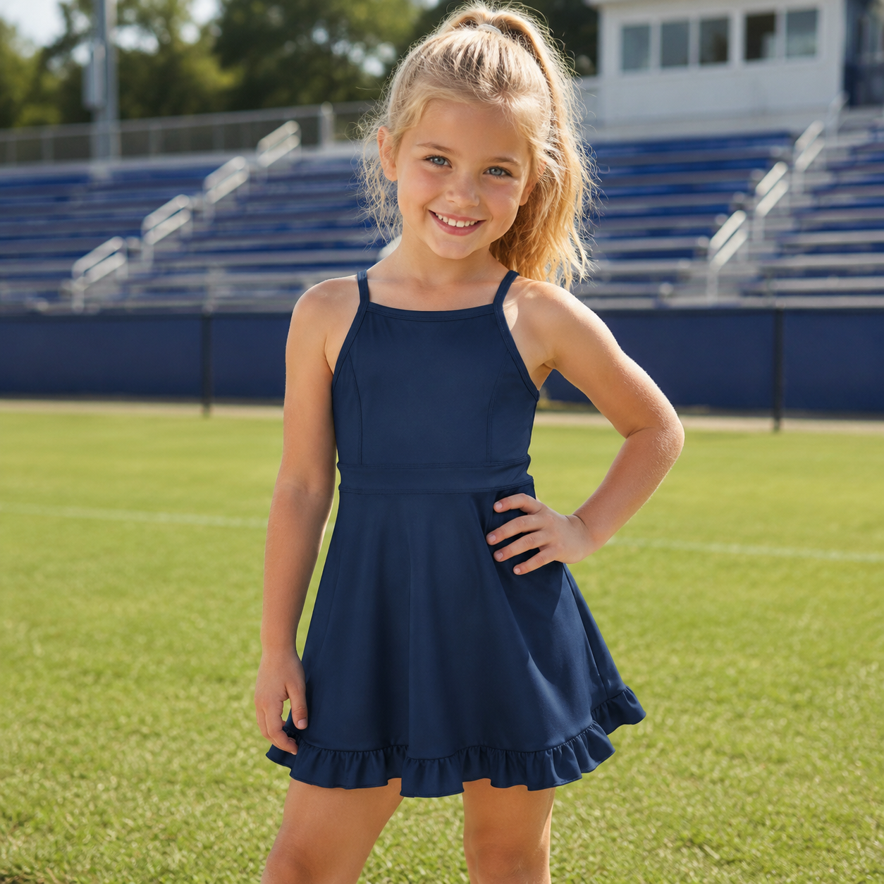 S0779 RTS Navy solid print active girl yoga dress
