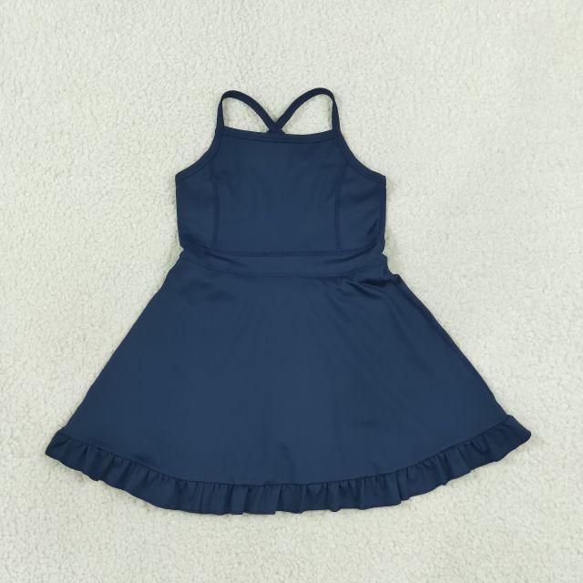 S0779 RTS Navy solid print active girl yoga dress