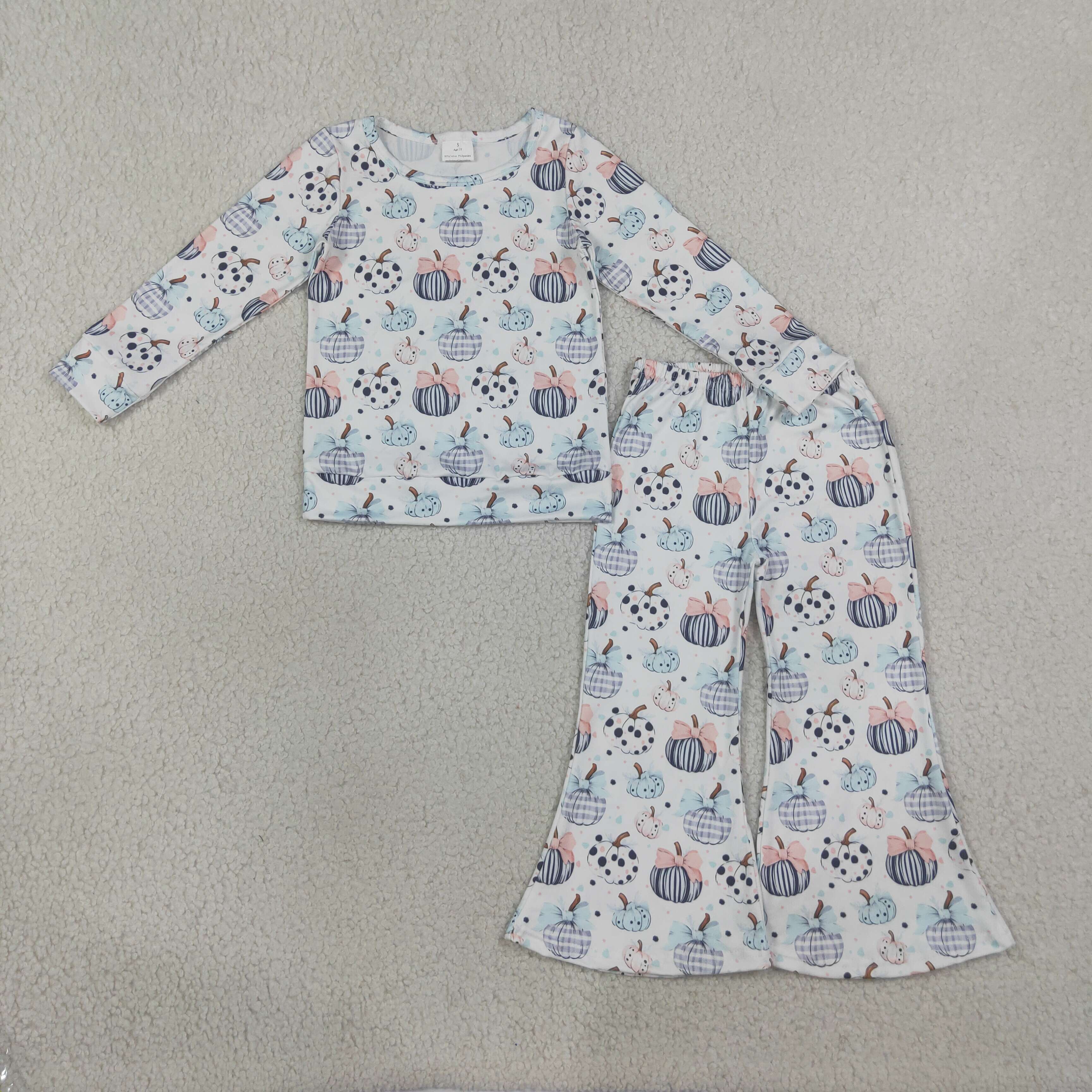GLP3403  pumpkin Bows Print long sleeve fall season girl outfits