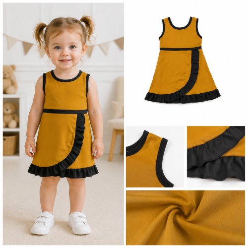 GSD4134 RTS Yellow Black trim print active girl yoga dress