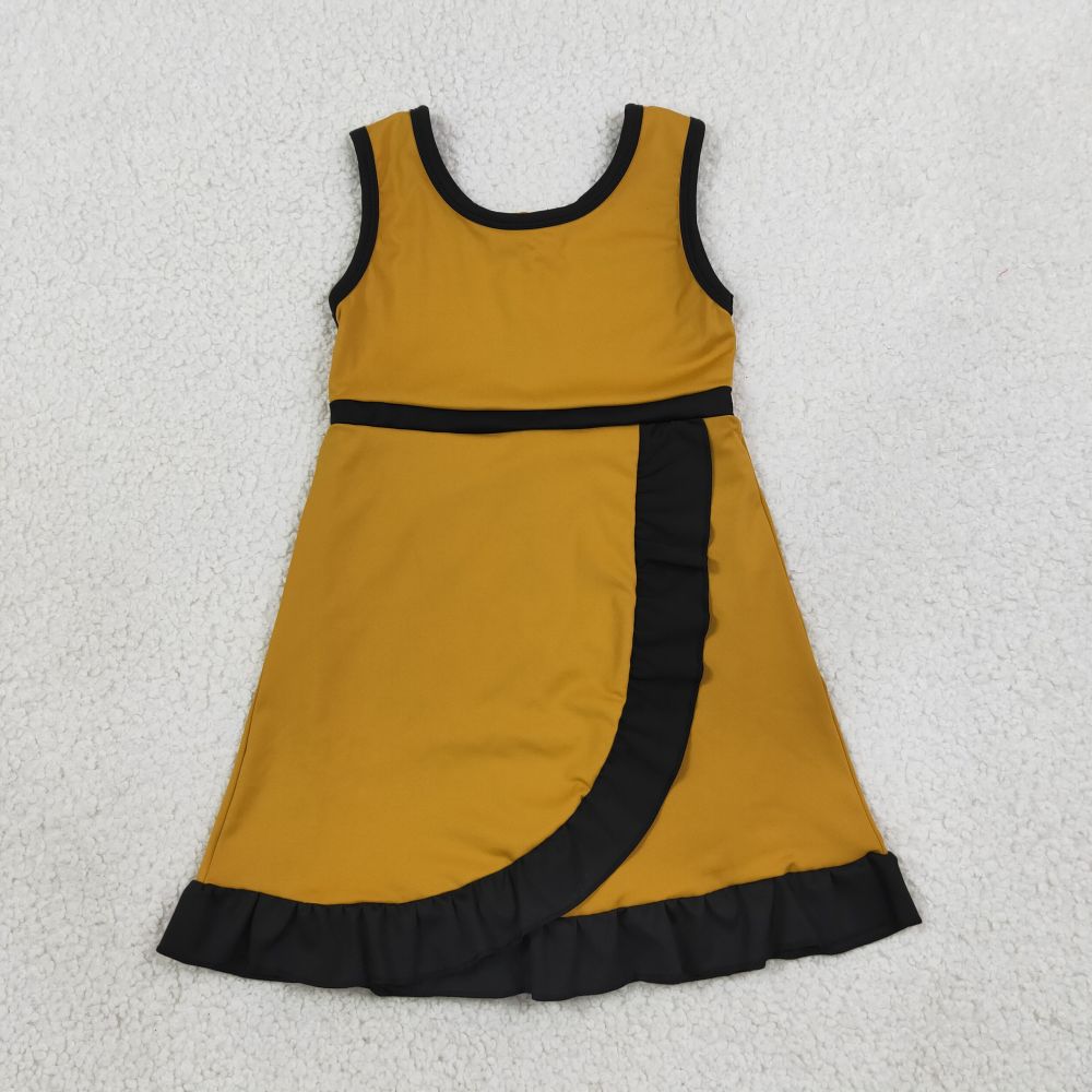 GSD4134 RTS Yellow Black trim print active girl yoga dress