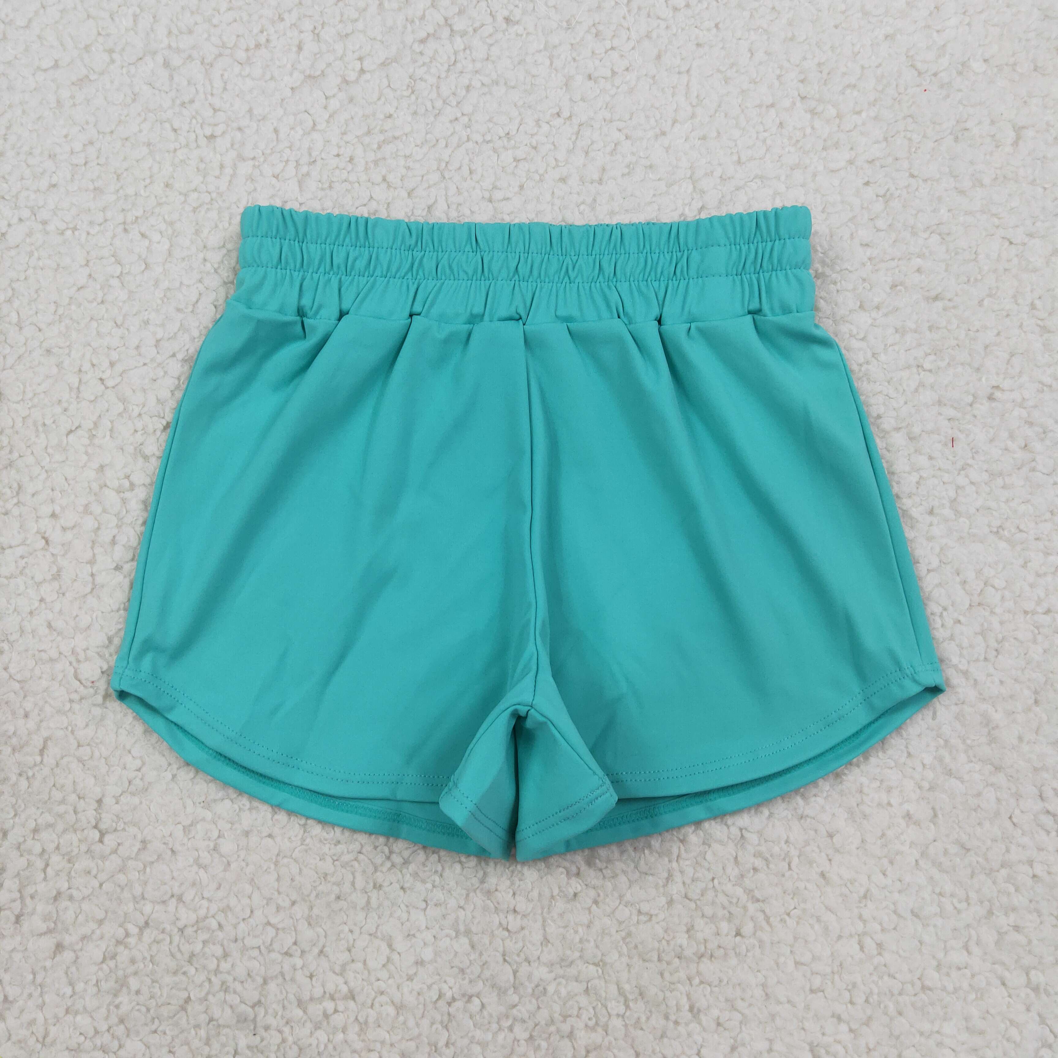 GSSO3771 Baby Girls cyan solid  short Sleeveless Top athletic  Short Sets