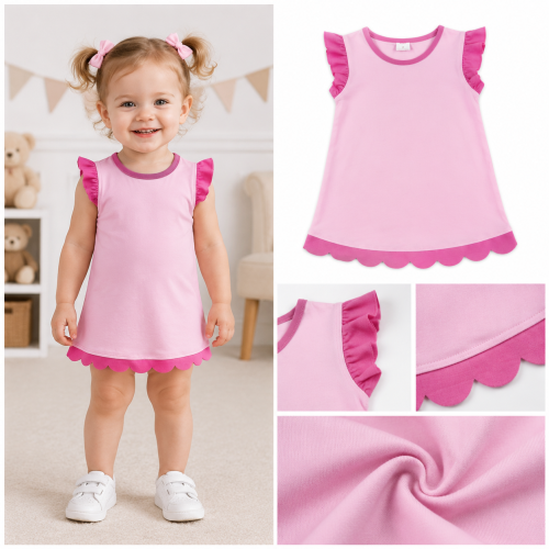 GSD4052   RTS Pink Solid active girl scallop dress