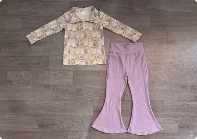 Baby Girls Ghosts Zip Pockets Pullovers Flare Pant Halloween Clothes Set Preorder