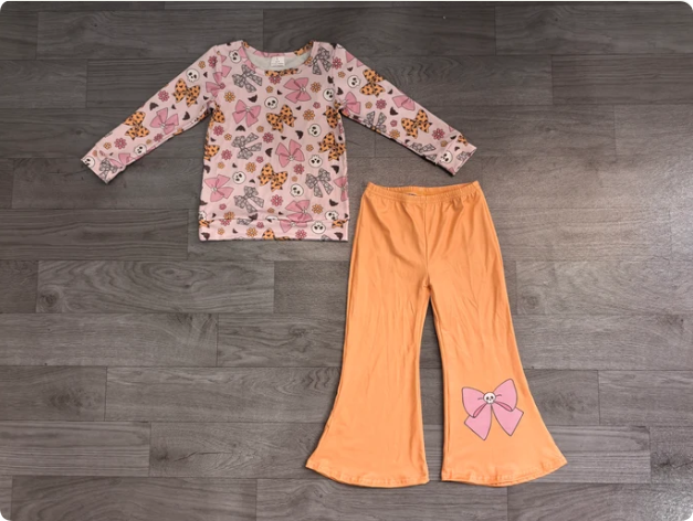 Baby Girls Bat Bows Ghosts Top Flare Pant Halloweens Clothes Sets Preorder