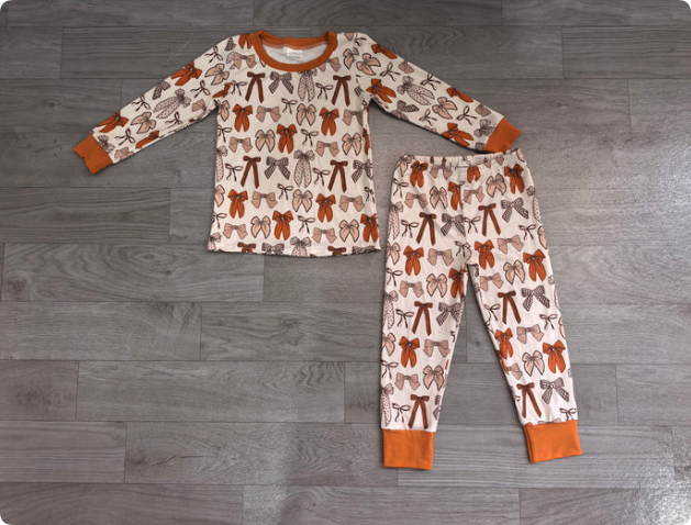 Baby Girls Bows Plaid Top Pant Fall Pajamas Sets Preorder