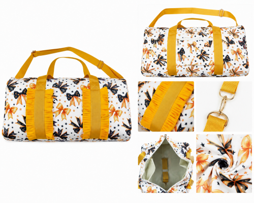BA0314 Yellow black bows floral trim luggage bag