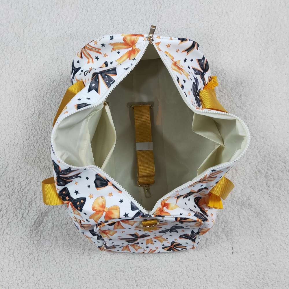 BA0314 Yellow black bows floral trim luggage bag