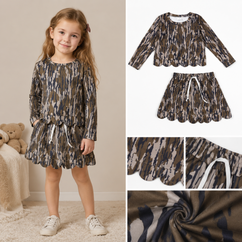GLD1615 Olive camo print active girl yoga skirt scallop dress