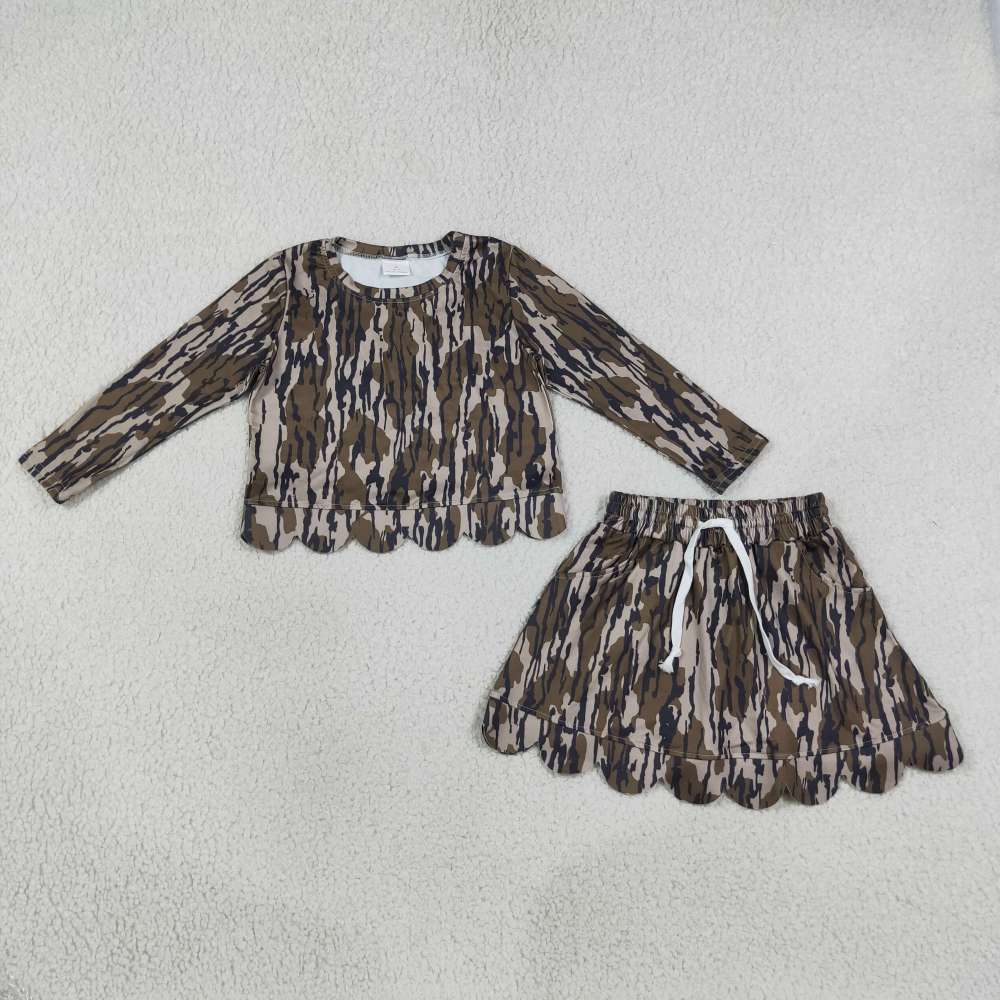 GLD1615 Olive camo print active girl yoga skirt scallop dress
