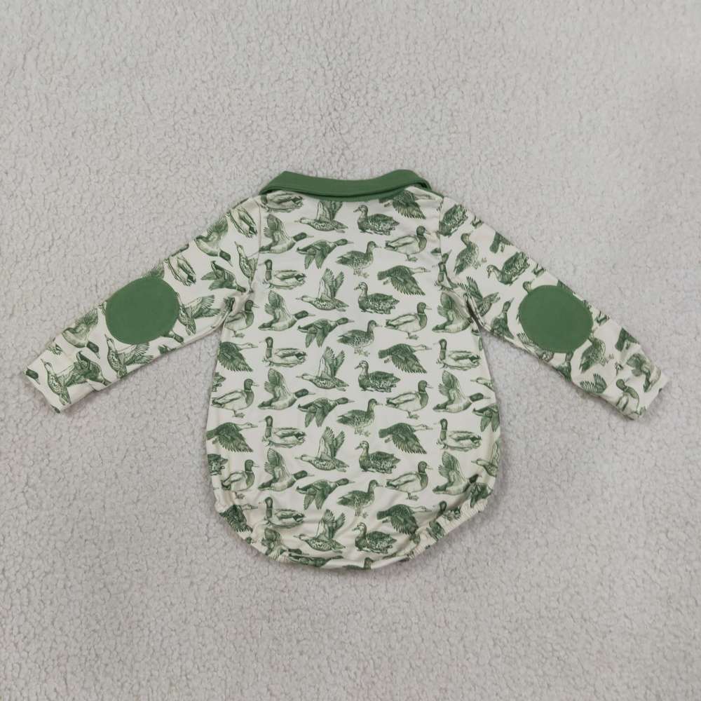 LR3050 Baby GREEN duck zipper-up long sleeve Rompers
