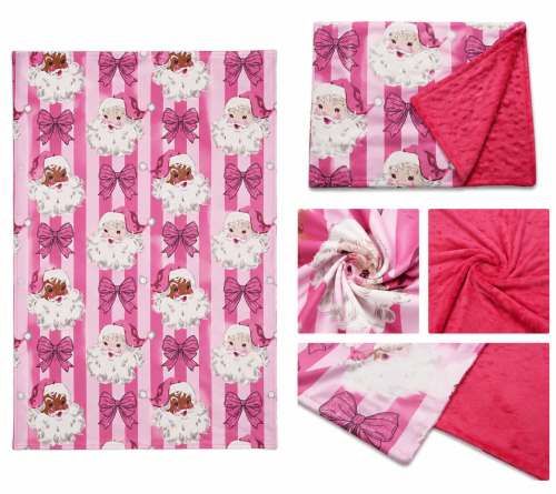 BL0255 Pink Christmas santan bows print baby blanket