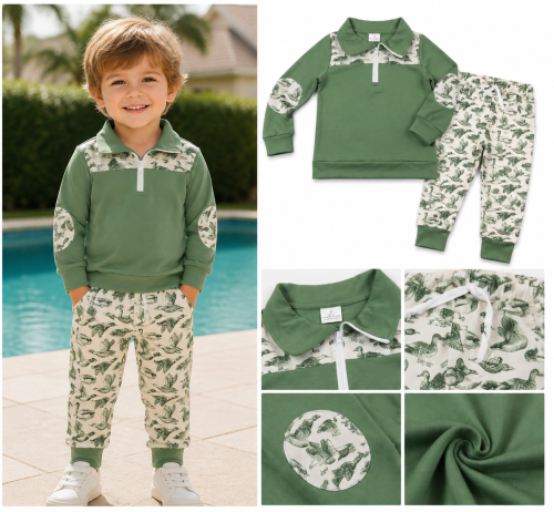 BLP1449  RTS green duck long sleeve boy zipper up outfits