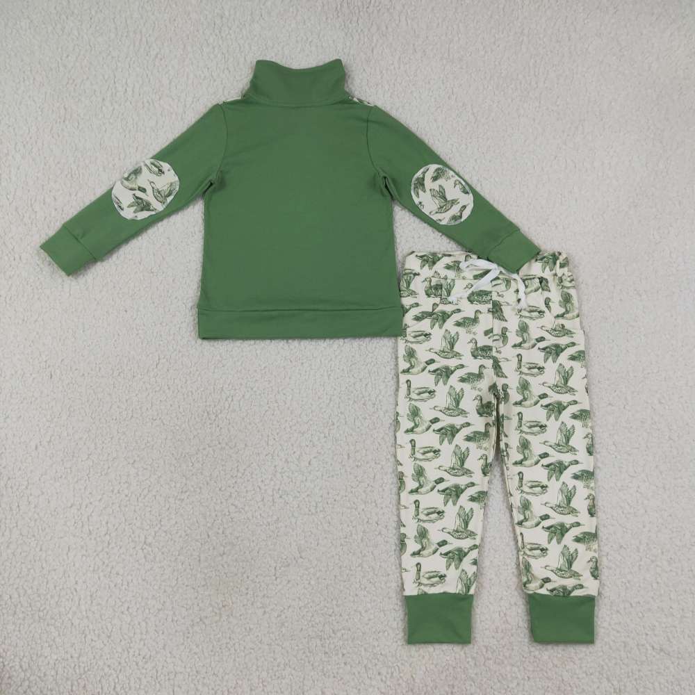 BLP1449  RTS green duck long sleeve boy zipper up outfits