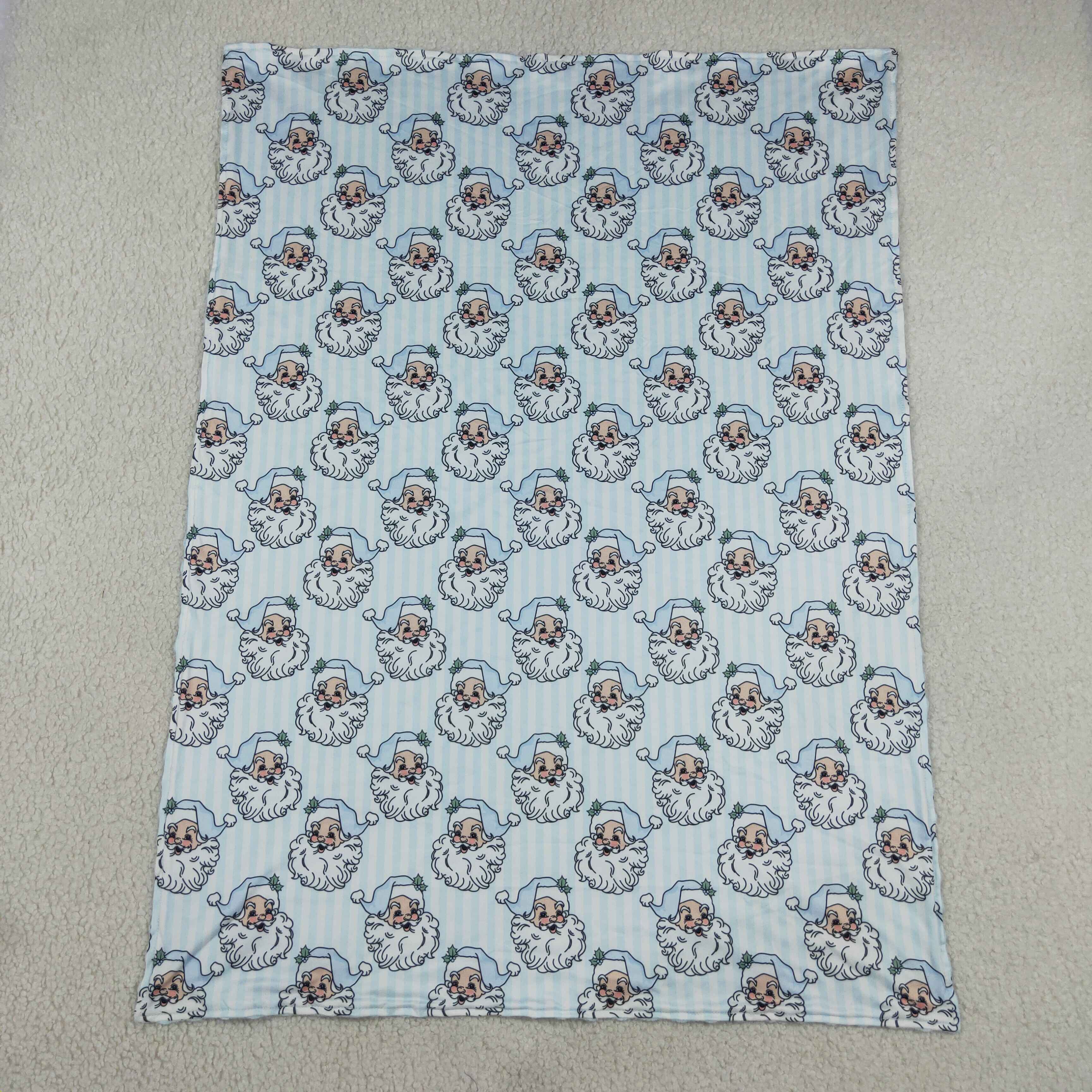 BL02356 Blue stripe Christmas santa  print baby blanket