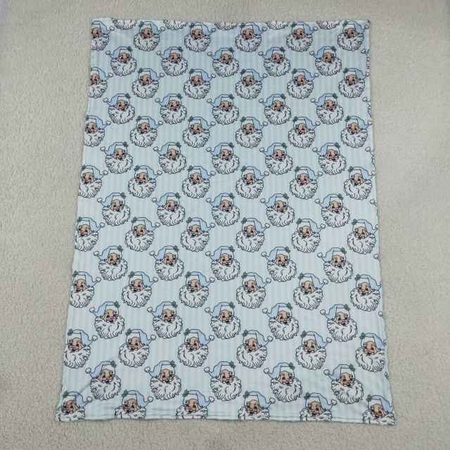 BL02356 Blue stripe Christmas santa  print baby blanket