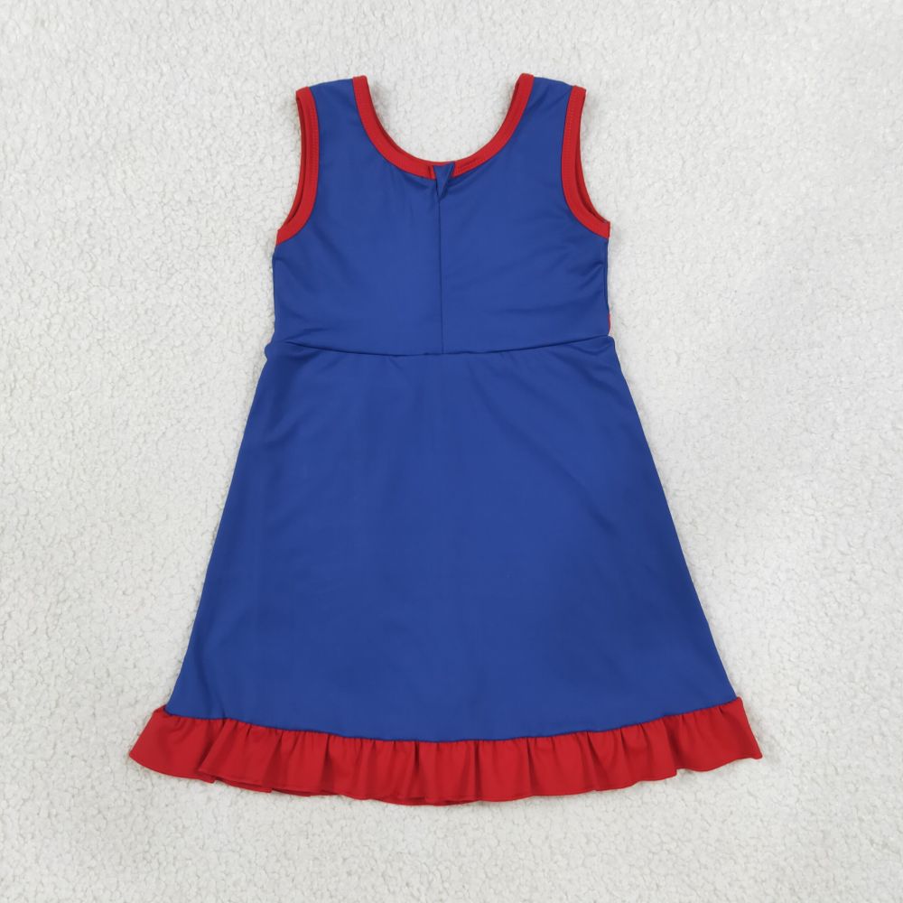 GSD4133 RTS Blue red trim print active girl yoga dress