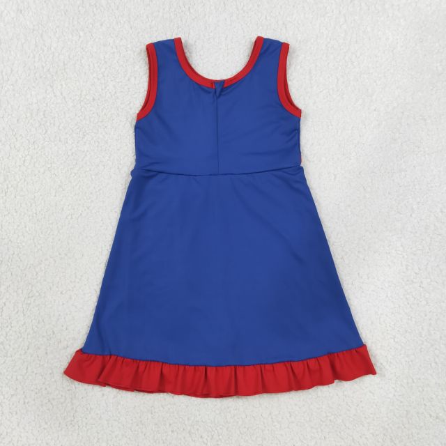 GSD4133 RTS Blue red trim print active girl yoga dress