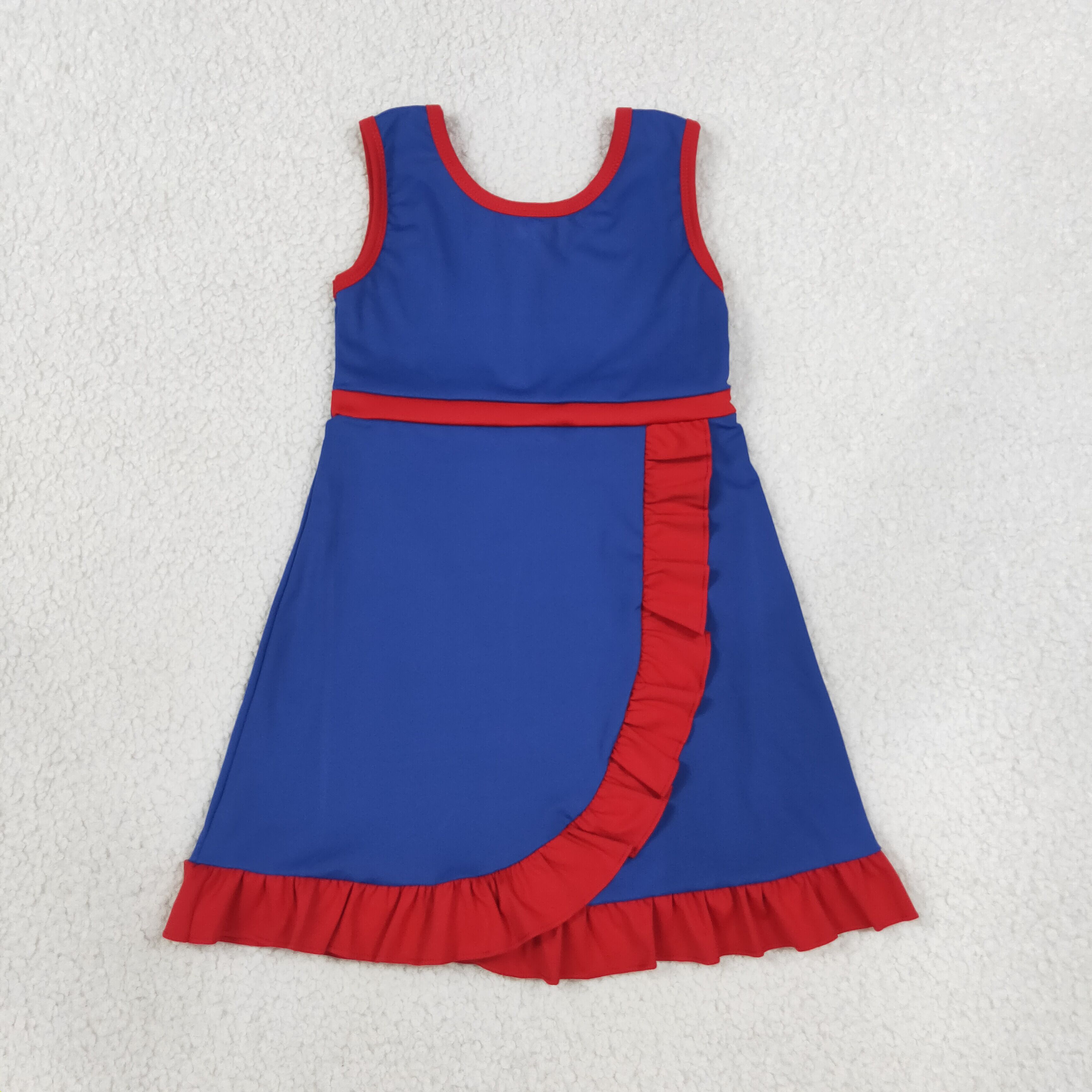 GSD4133 RTS Blue red trim print active girl yoga dress