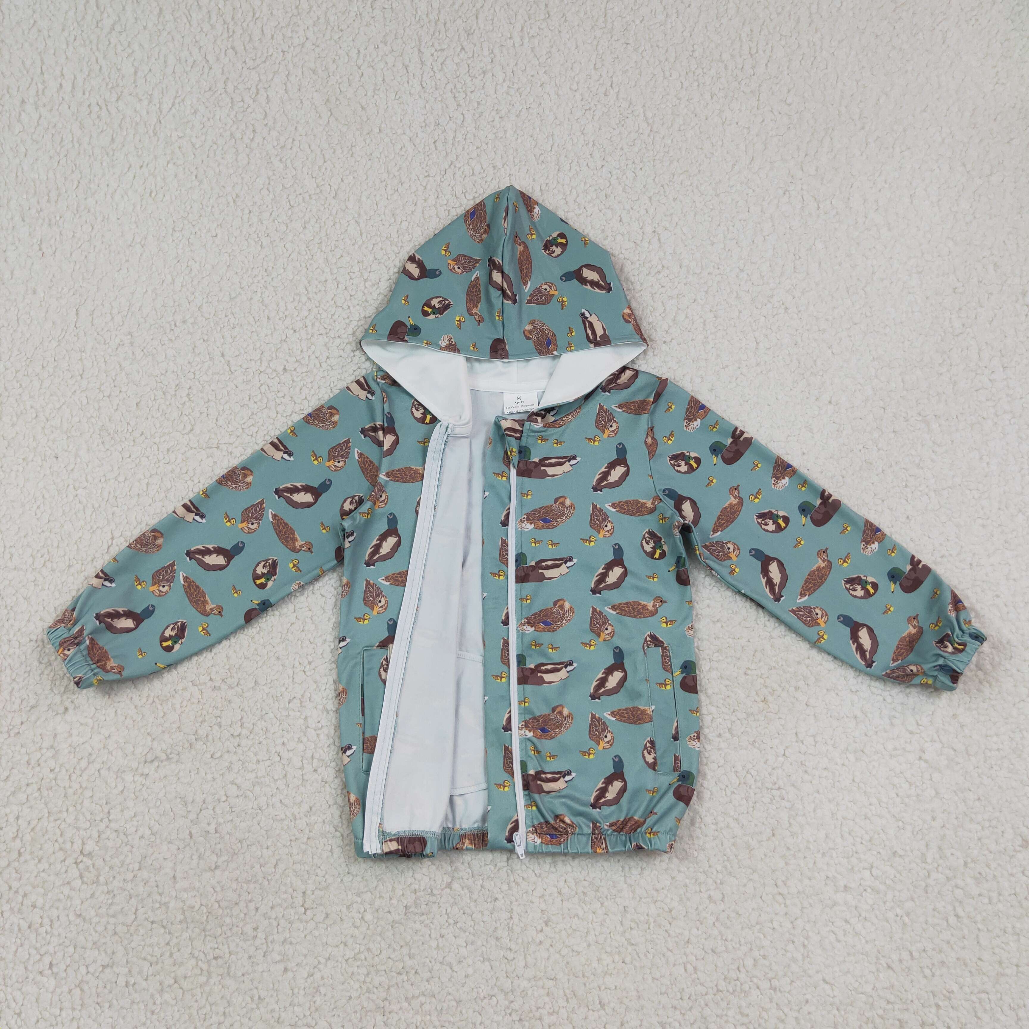 BT1818 Green duck print boy long sleeve zipper hoodie pullover