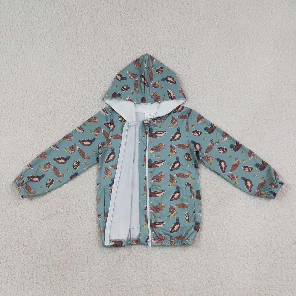 BT1818 Green duck print boy long sleeve zipper hoodie pullover