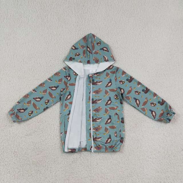 BT1818 Green duck print boy long sleeve zipper hoodie pullover