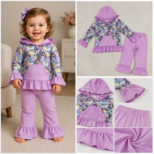GLP3381 GIRL Halloween pattern purple print girl long sleeve hoodie pullover outfits