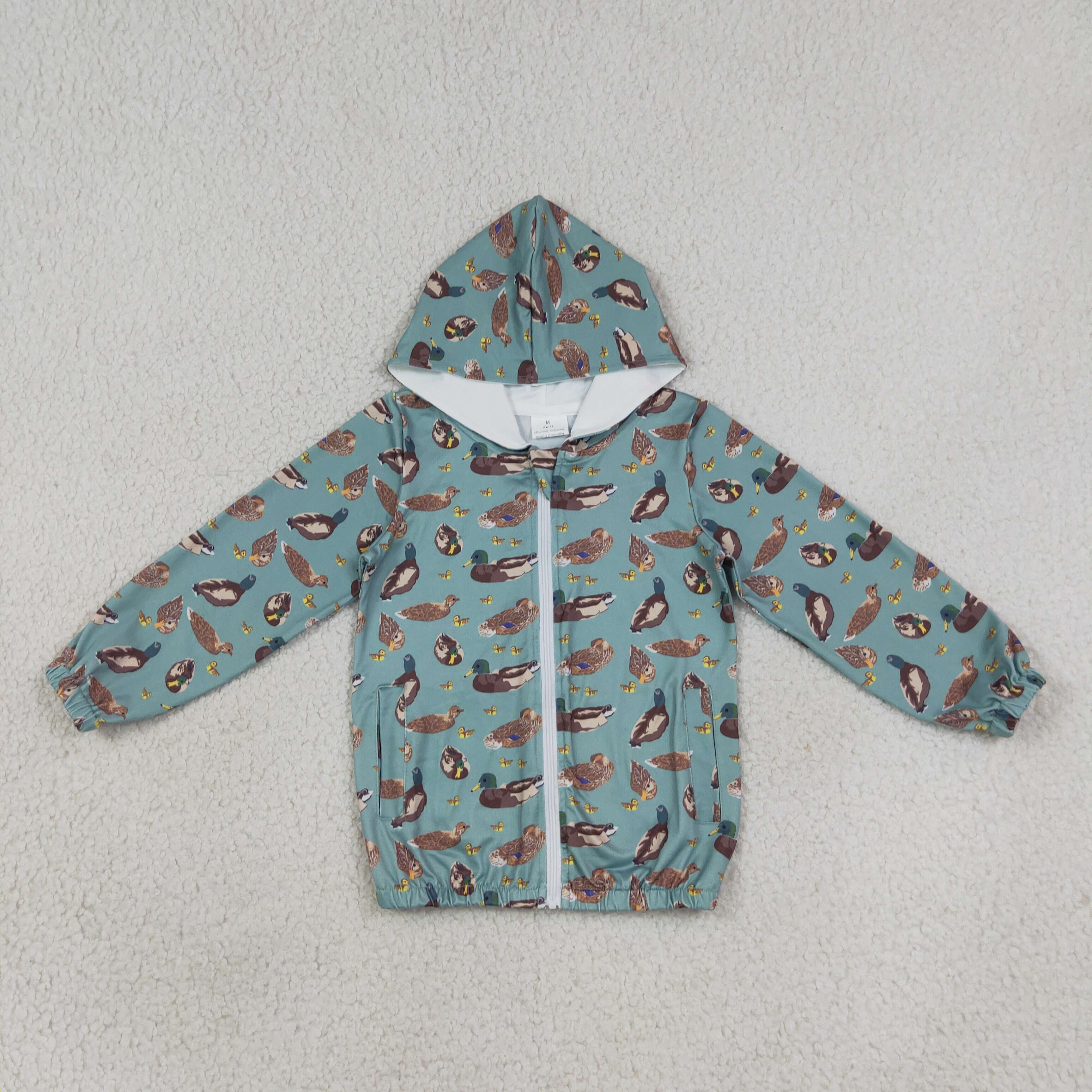 BT1818 Green duck print boy long sleeve zipper hoodie pullover