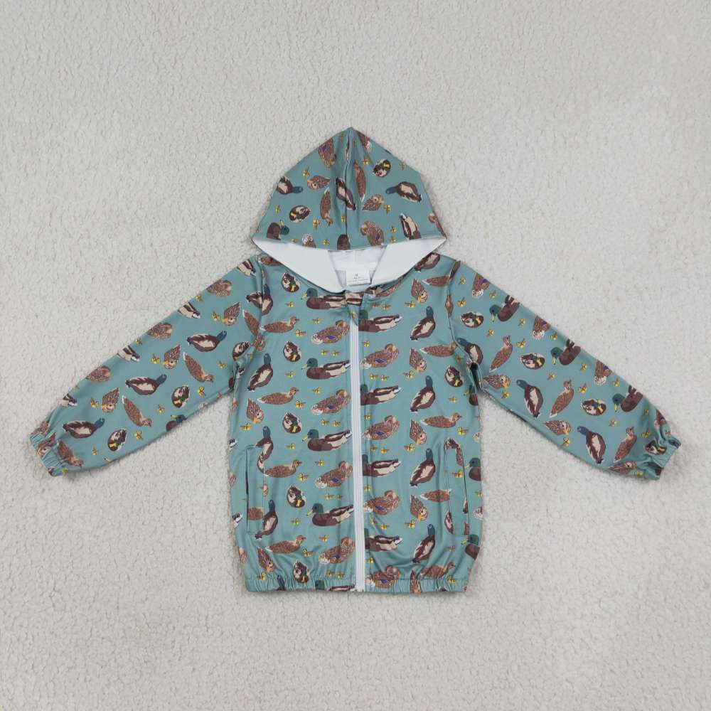 BT1818 Green duck print boy long sleeve zipper hoodie pullover