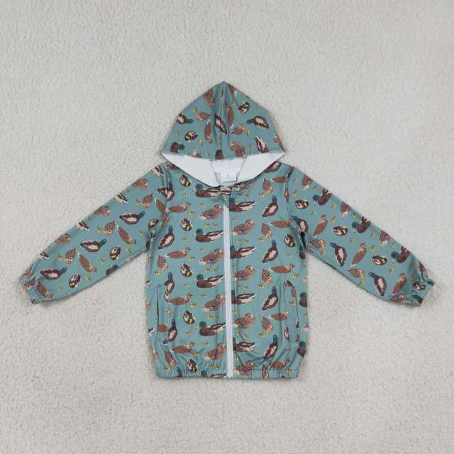 BT1818 Green duck print boy long sleeve zipper hoodie pullover