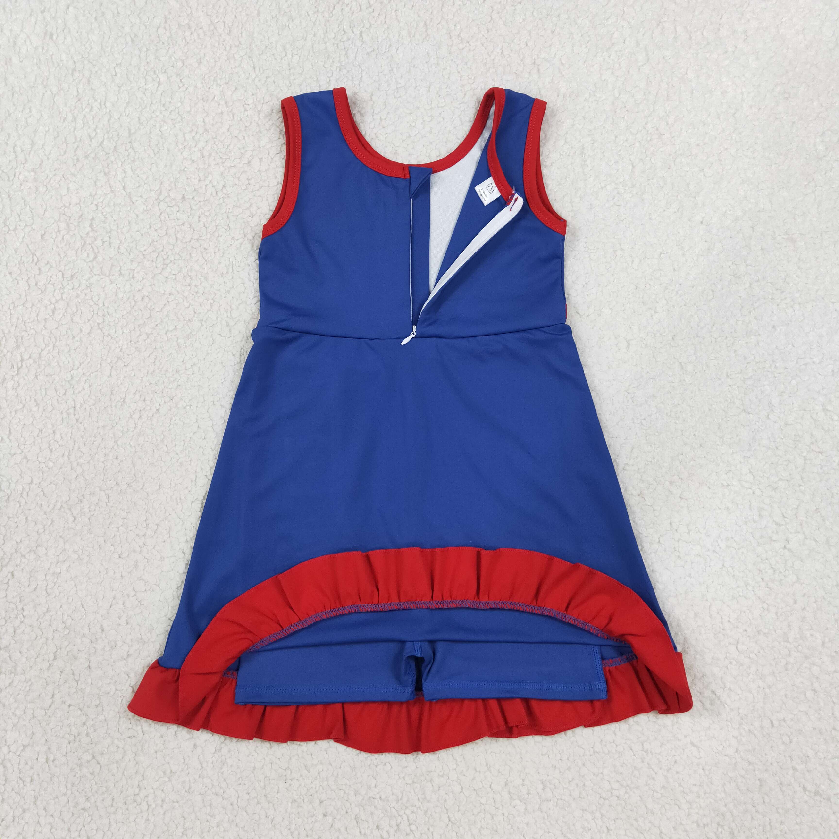 GSD4133 RTS Blue red trim print active girl yoga dress