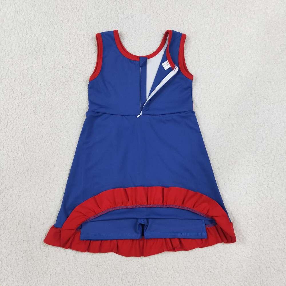 GSD4133 RTS Blue red trim print active girl yoga dress