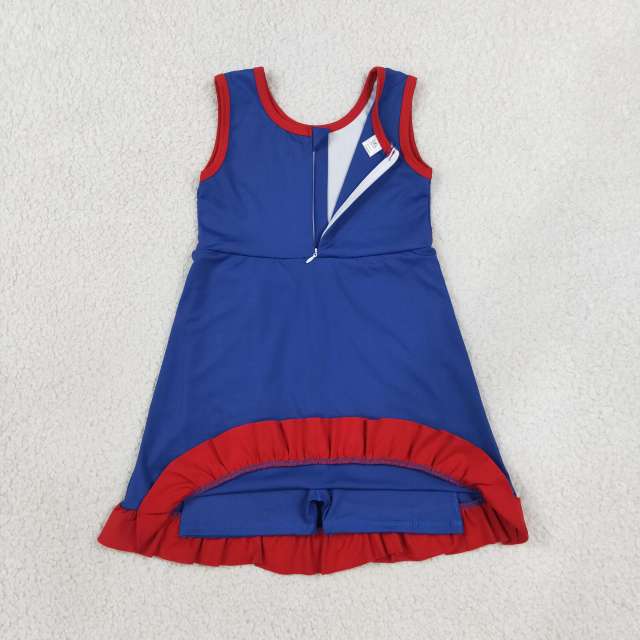 GSD4133 RTS Blue red trim print active girl yoga dress