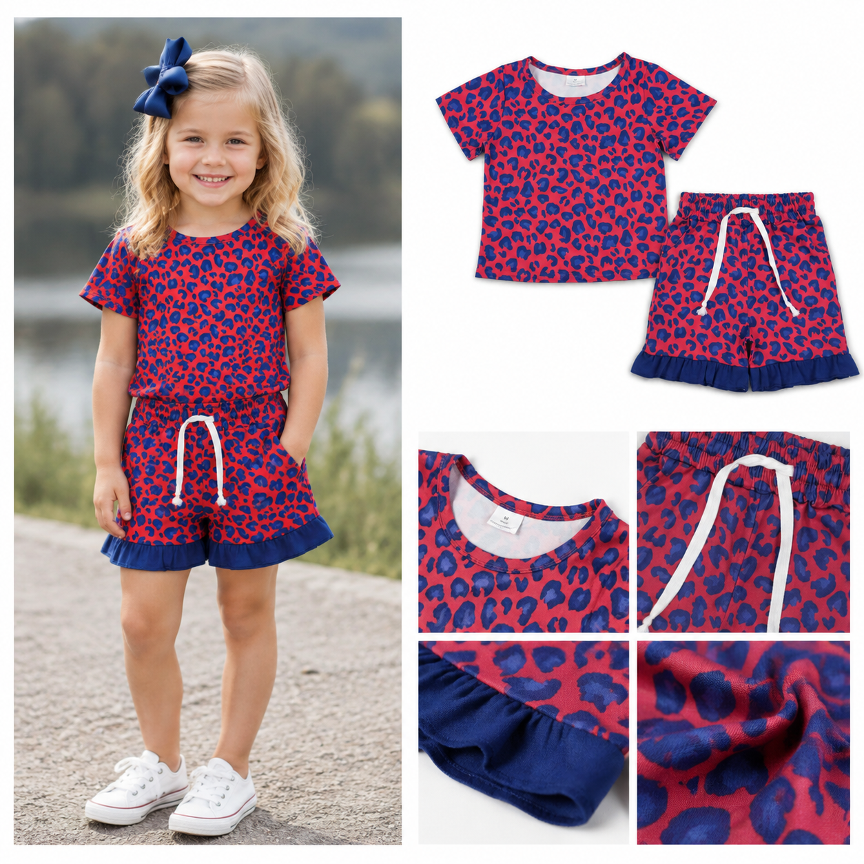GSSO3811 Baby Girls Hot pink blue leopard summer  Sets