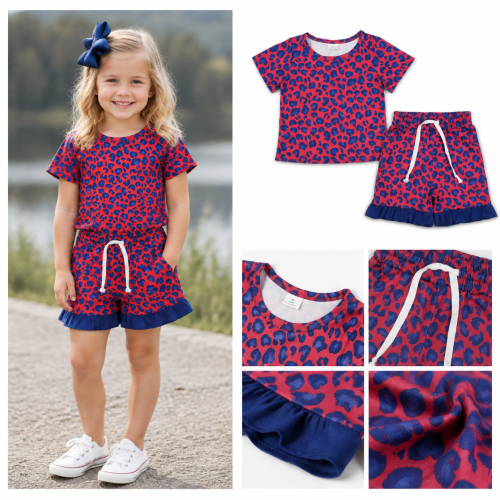 GSSO3811 Baby Girls Hot pink blue leopard summer  Sets