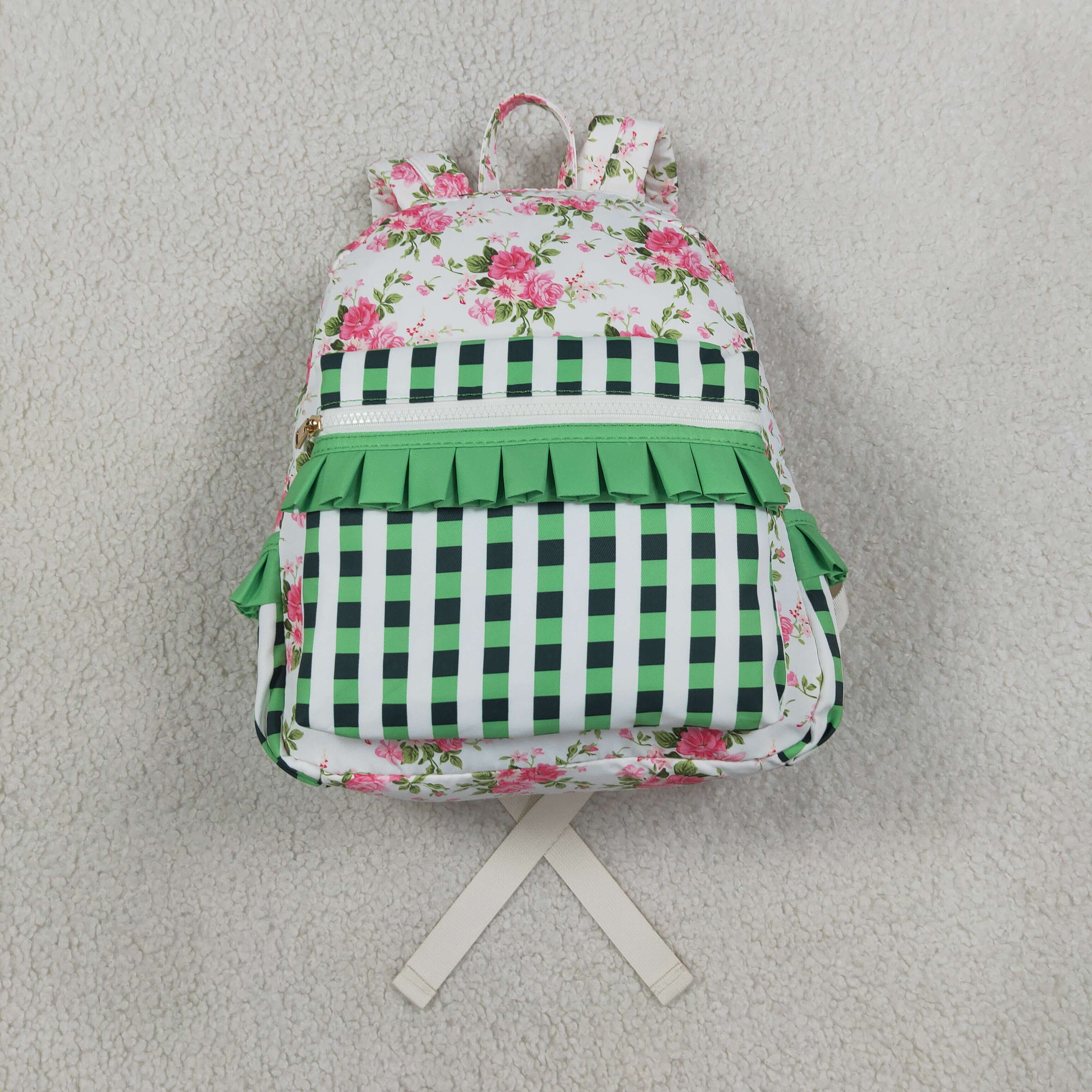 BA0218 flowers Green Black plaid print kids backpack