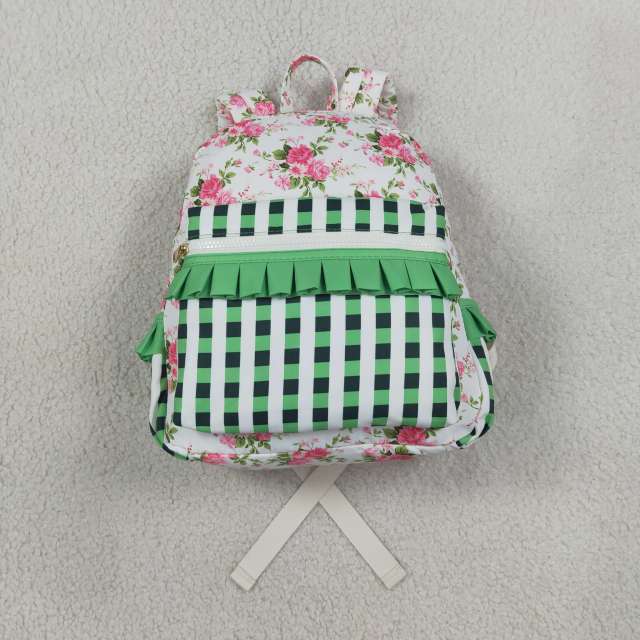 BA0218 flowers Green Black plaid print kids backpack