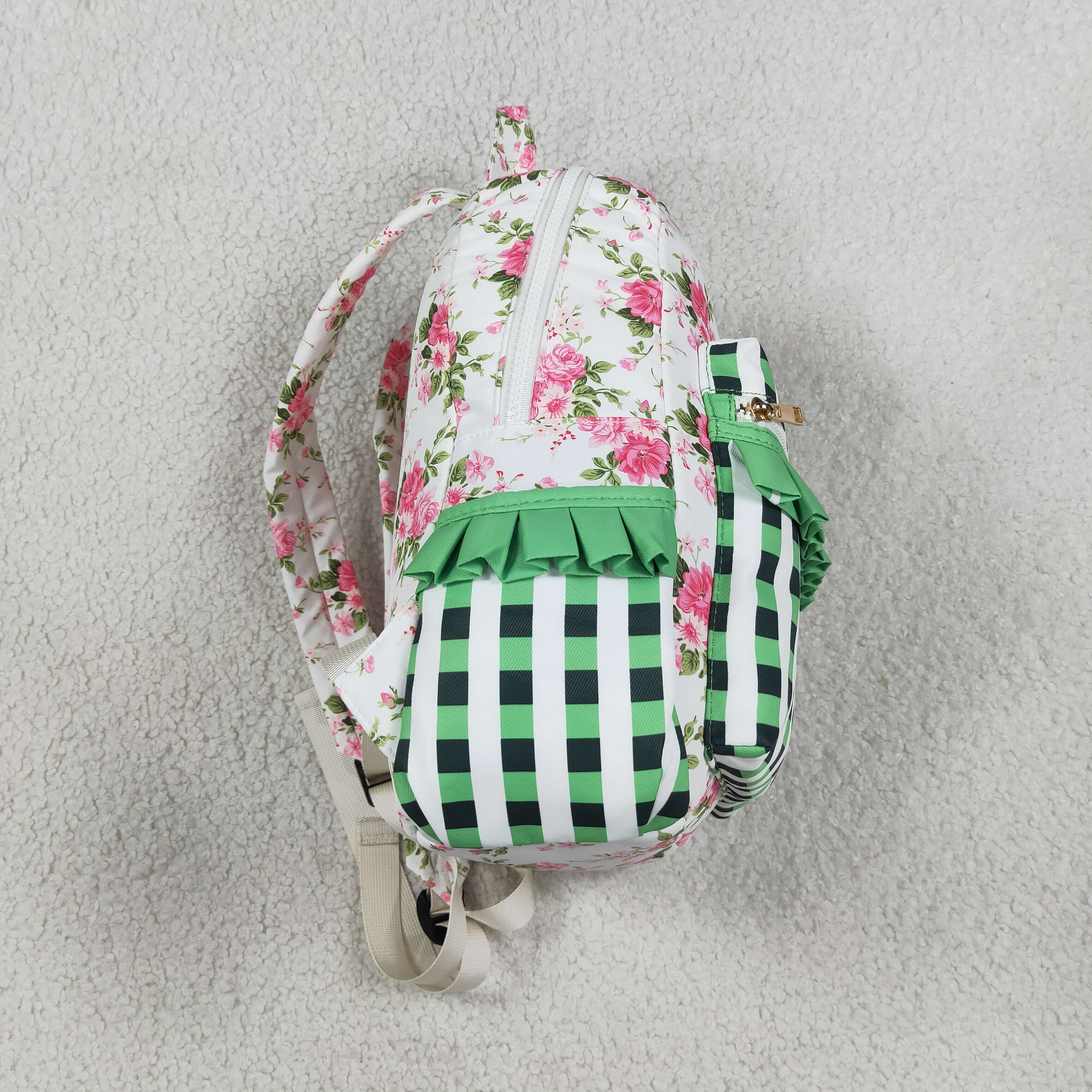 BA0218 flowers Green Black plaid print kids backpack