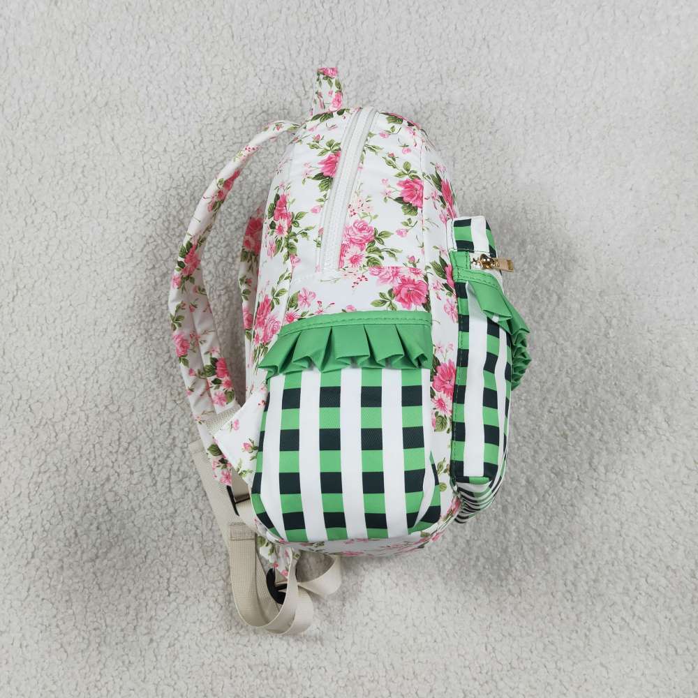 BA0218 flowers Green Black plaid print kids backpack