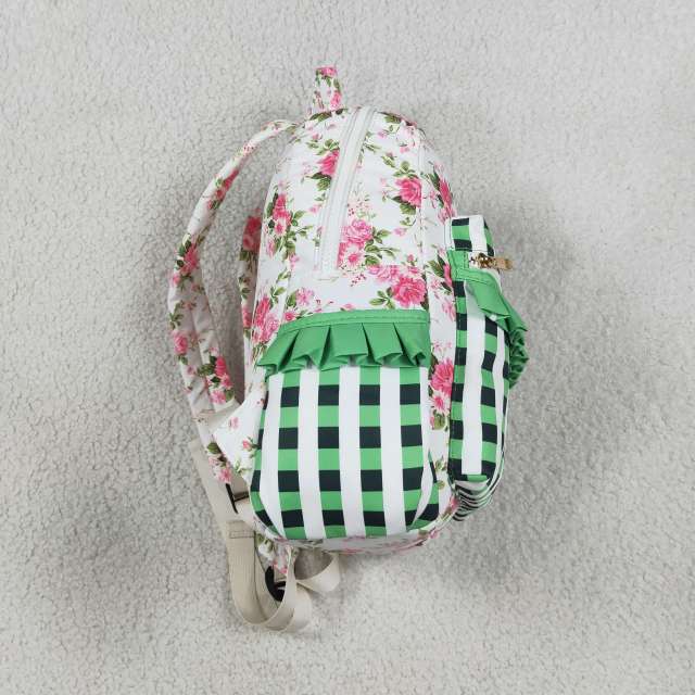 BA0218 flowers Green Black plaid print kids backpack