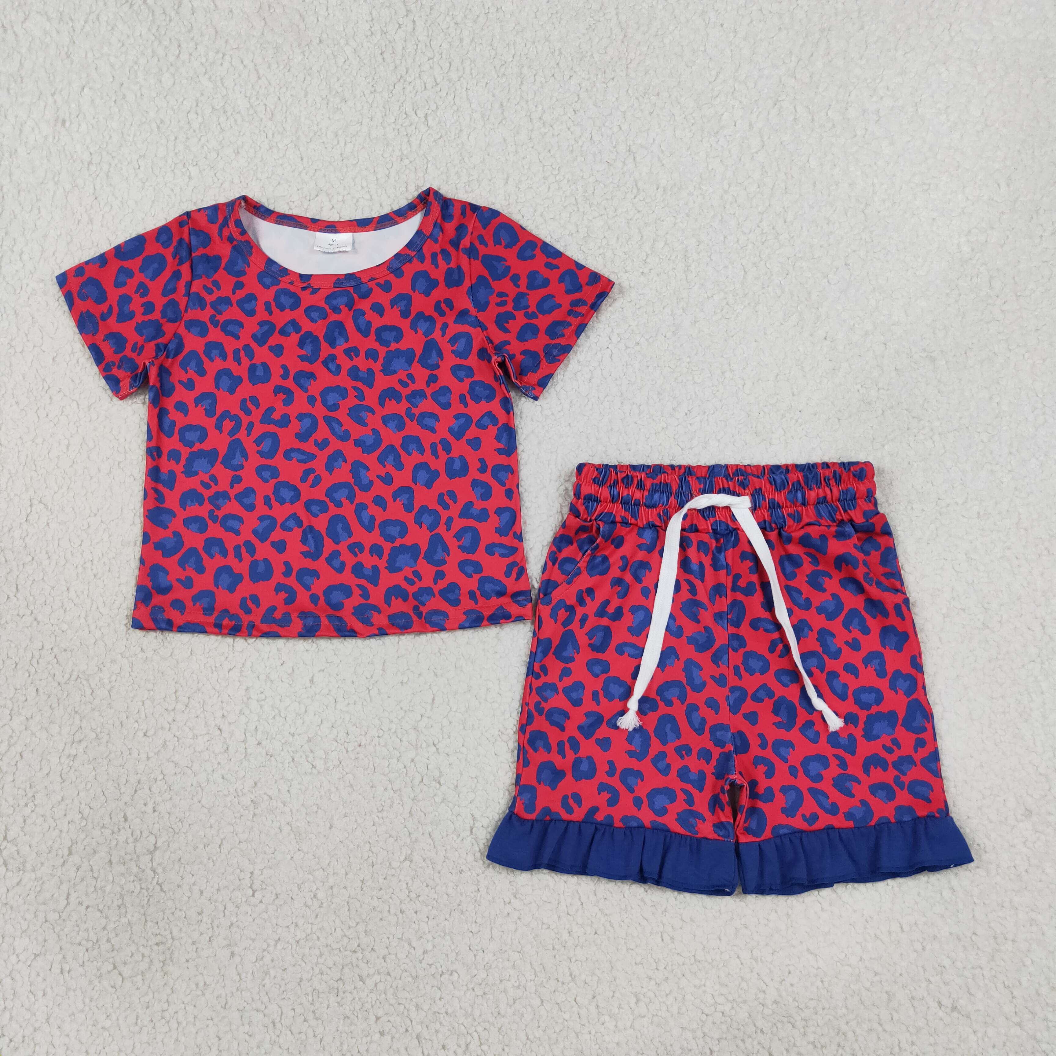 GSSO3811 Baby Girls Hot pink blue leopard summer  Sets