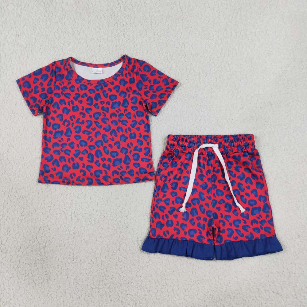 GSSO3811 Baby Girls Hot pink blue leopard summer  Sets