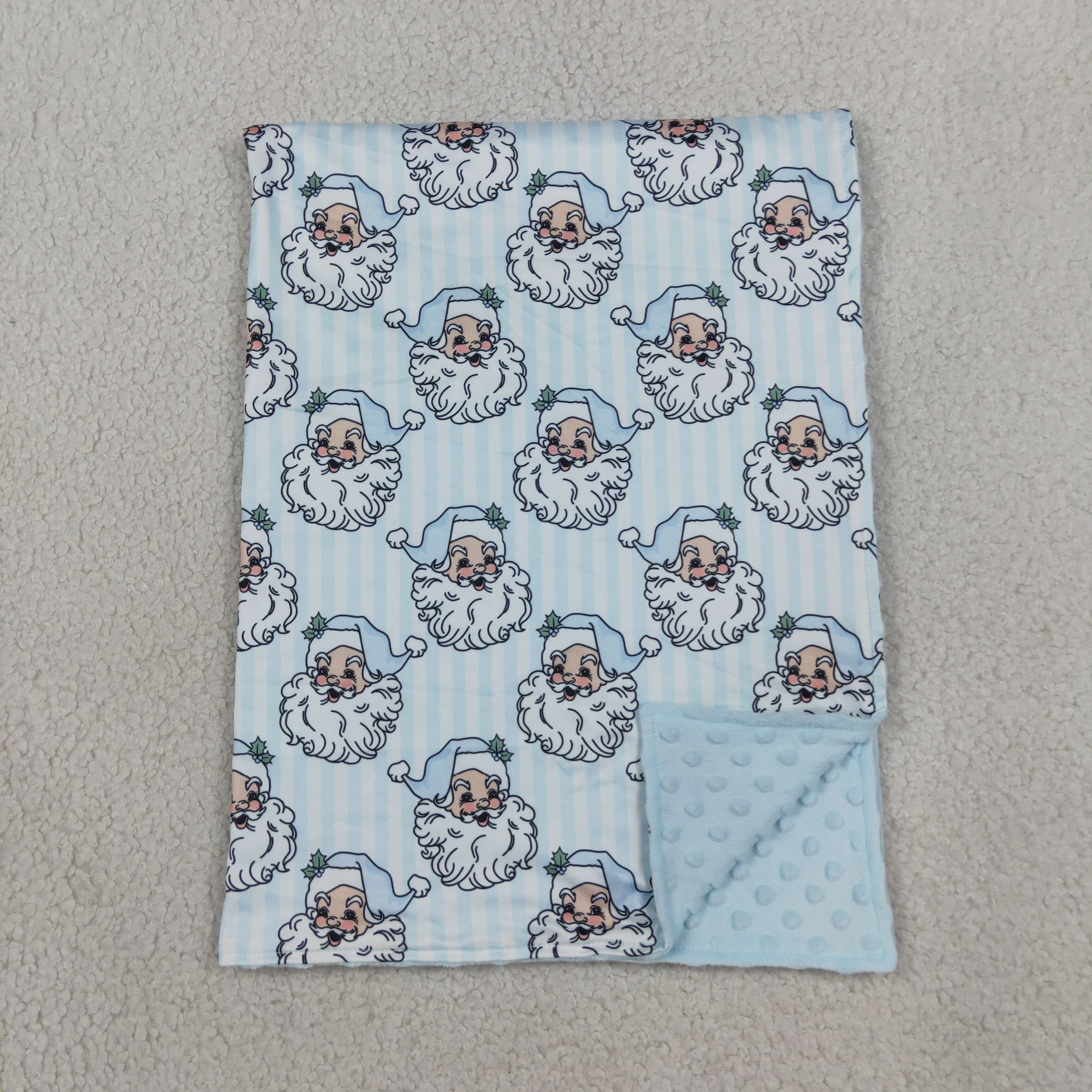 BL02356 Blue stripe Christmas santa  print baby blanket