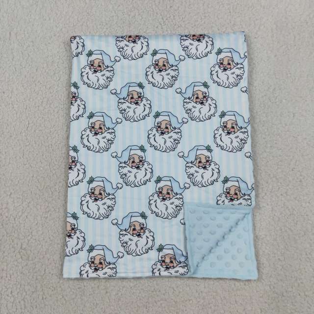 BL02356 Blue stripe Christmas santa  print baby blanket