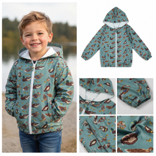 BT1818 Green duck print boy long sleeve zipper hoodie pullover