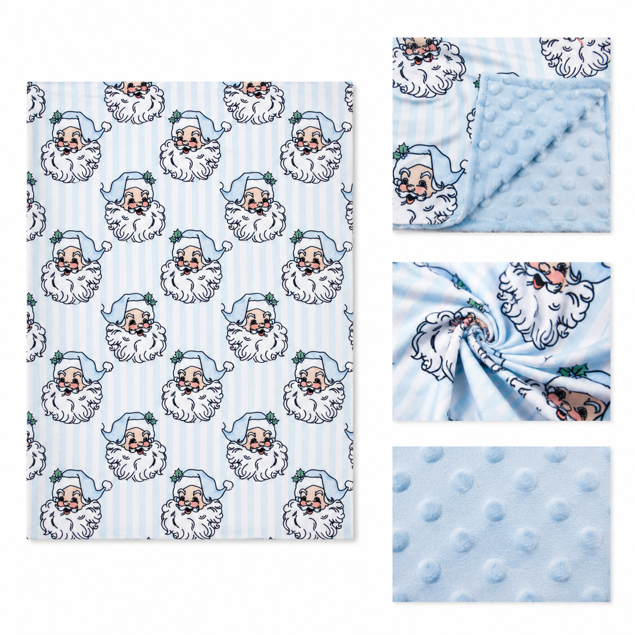 BL02356 Blue stripe Christmas santa  print baby blanket