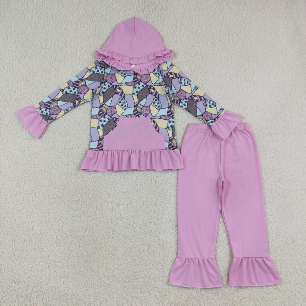 GLP3381 GIRL Halloween pattern purple print girl long sleeve hoodie pullover outfits